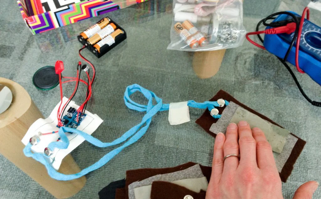 A photo of textiles and electronics.