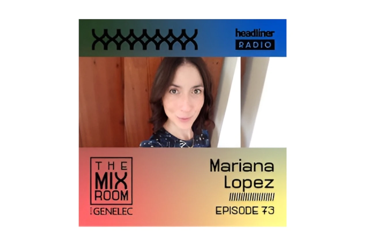 ‘The logo of the Mix Room podcast with Mariana's face.’