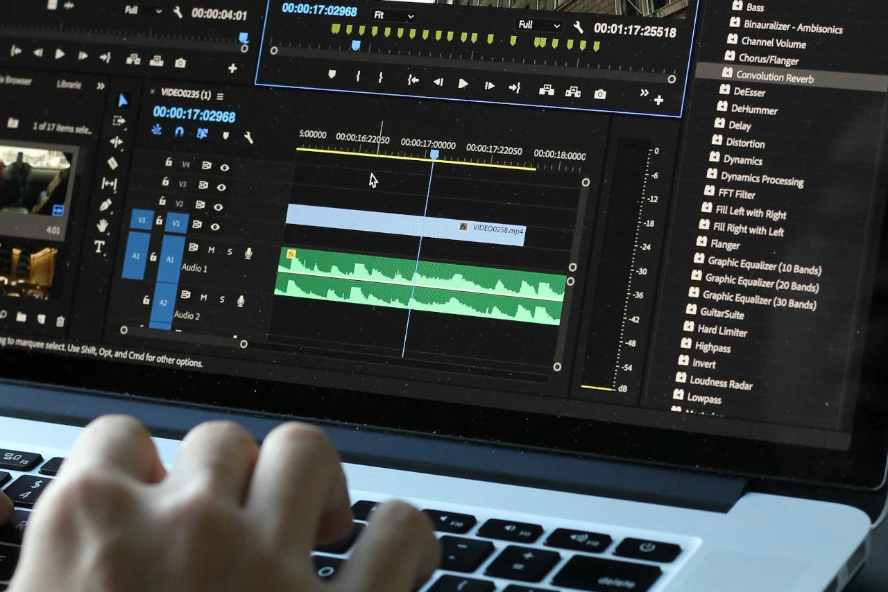 Computer screen with video editing software.